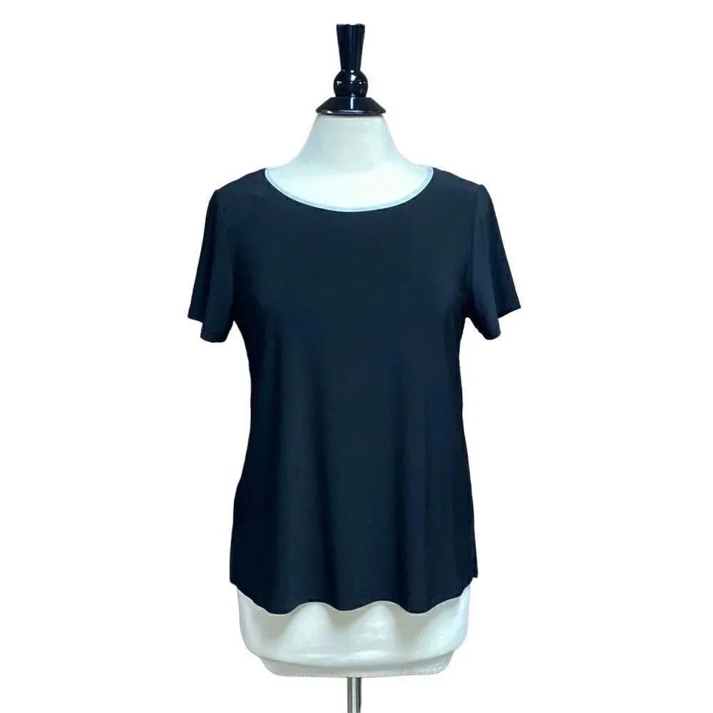 Anne Klein Black Short Sleeve Back Detail Top Size Medium NWT